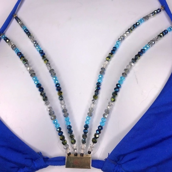 Beach bunny Rare beaded sapphire blue bikini luxury vacation summer pool M & S - Picture 6 of 17